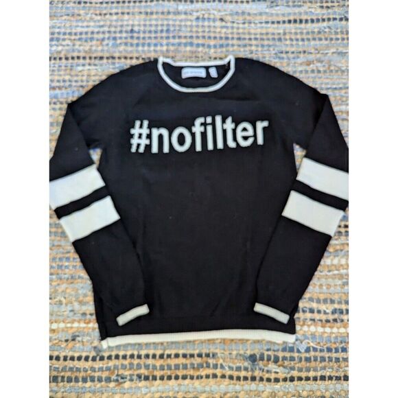Black #No Filter Cotton Pullover Sweater XS White Spell Out Y2K Baddie Trap Casu - Picture 2 of 6